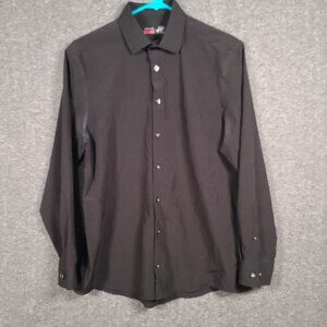 JF J Ferrar Men's Size M Slim Stretch Button Up Black Long Sleeve Collared Shirt